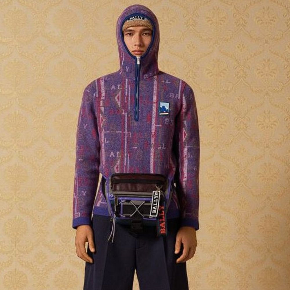 BALLY Men's Wool Knit Sweater Hoodie in Bougainville